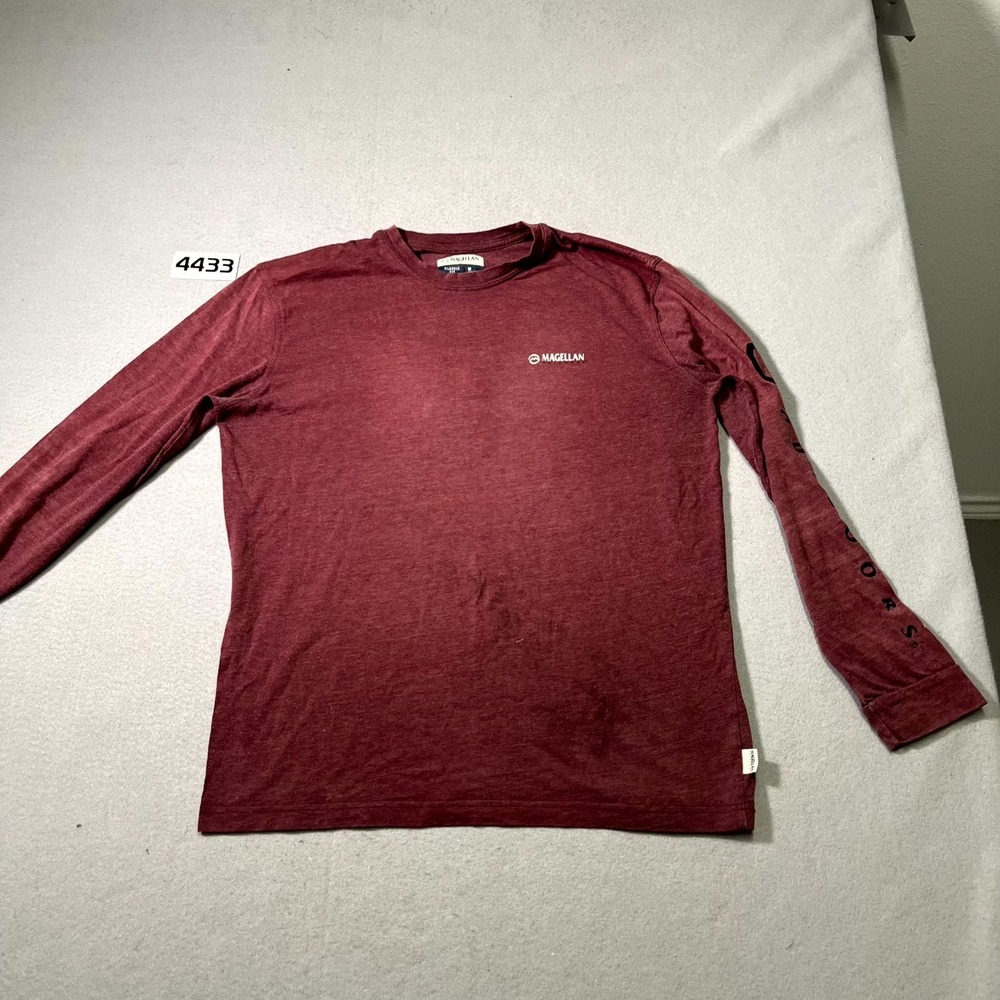 Magellan Outdoors‎ Shirt Mens Medium Maroon Long Sleeve Graphic Logo Classic Fit